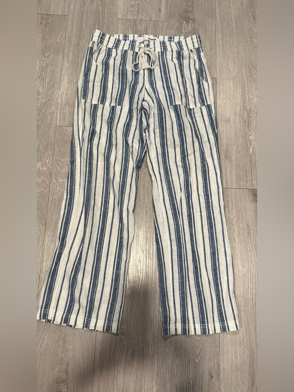 Sonoma Blue and White Striped Linen-Blend Drawstring Pants
